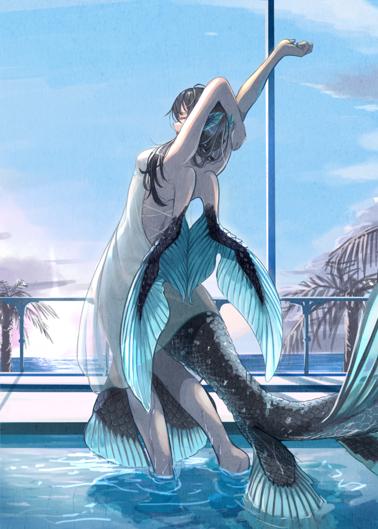 This is a pixiv picture whose title is 朝の水浴び.