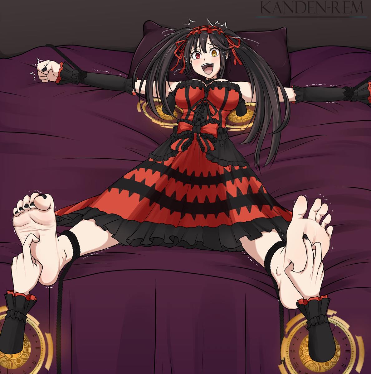 This is a pixiv picture whose title is Kurumi bed tickles.