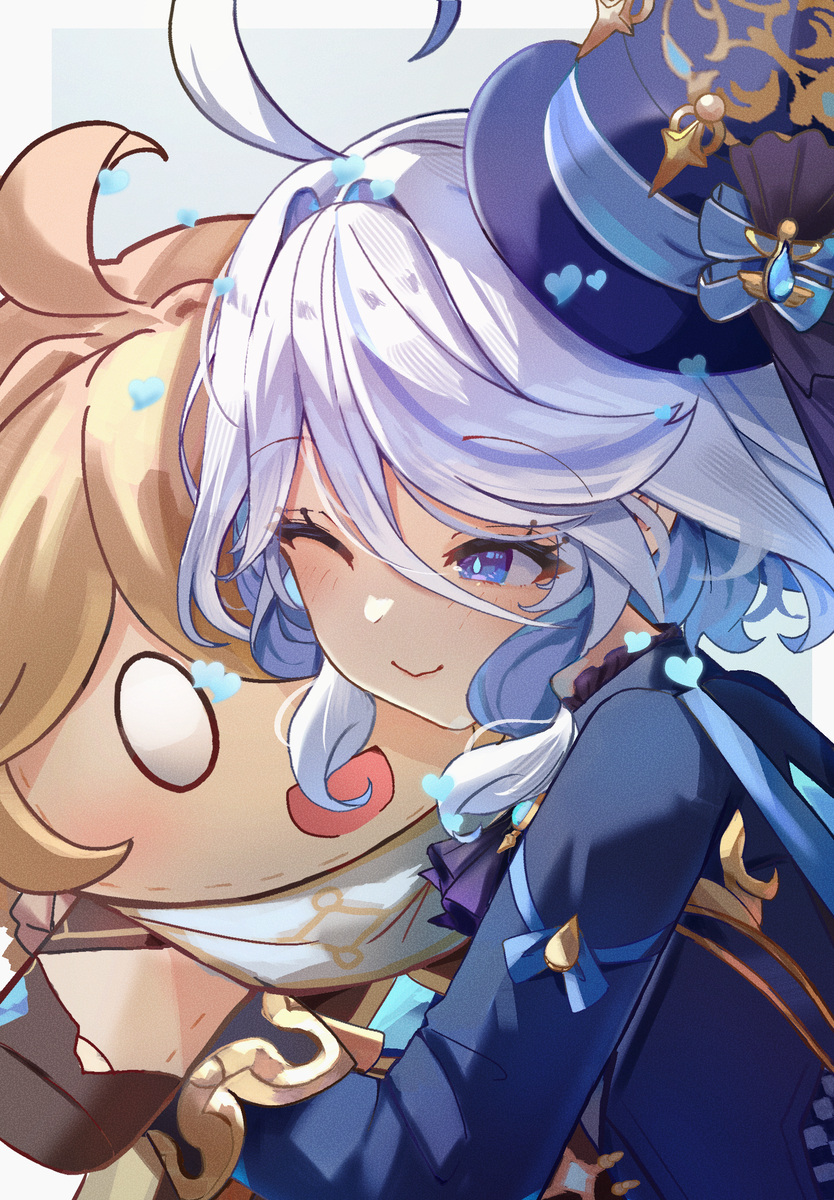 This is a pixiv picture whose title is Furina and her plush.