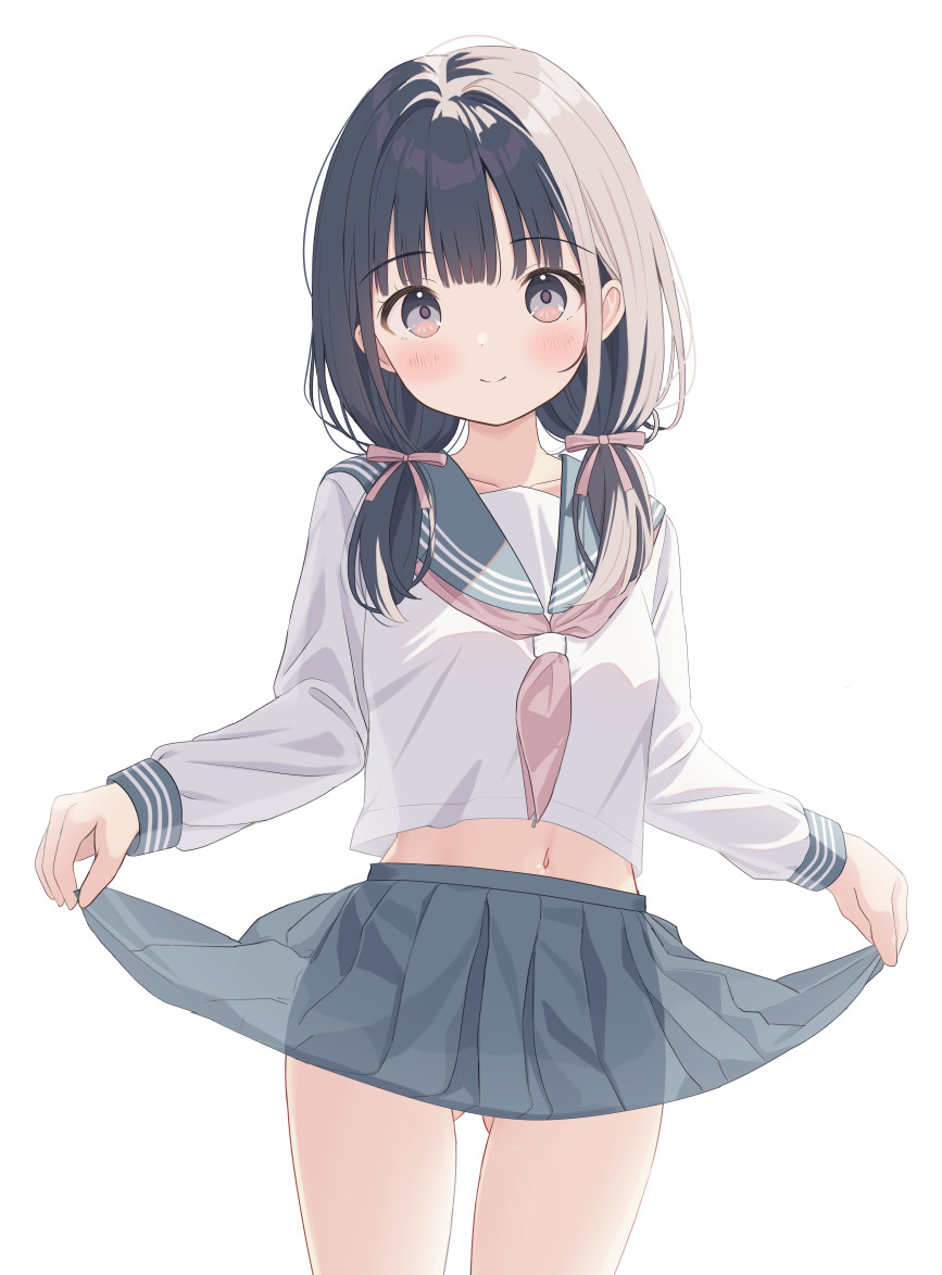 This is a pixiv picture whose title is スカートの裾を持つとかわいい.