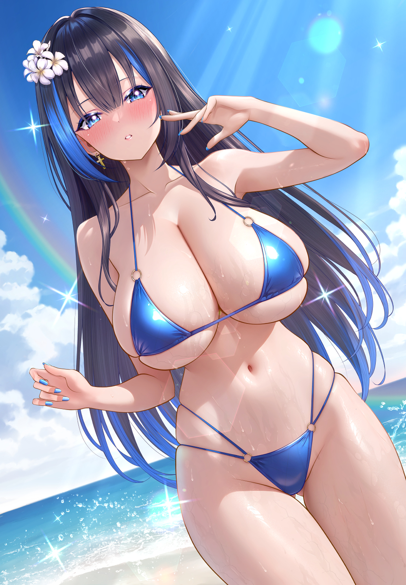 This is a pixiv picture whose title is この水着小さくないですか？💦.