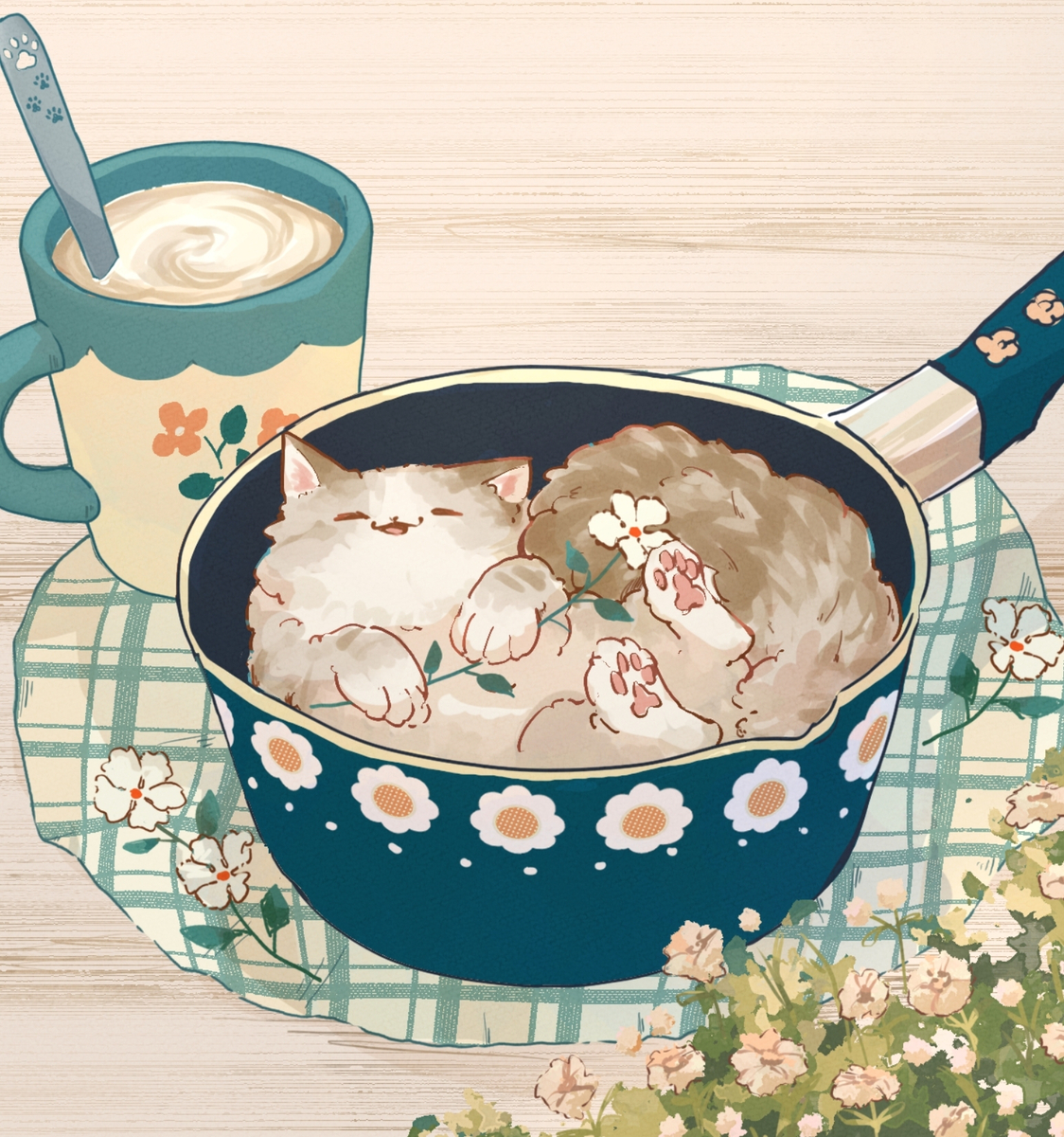 This is a pixiv picture whose title is カフェオレねこねこ☕🐈.