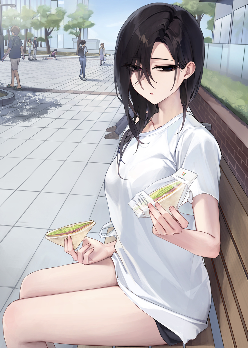 This is a pixiv picture whose title is 「...半分、食べる？」.