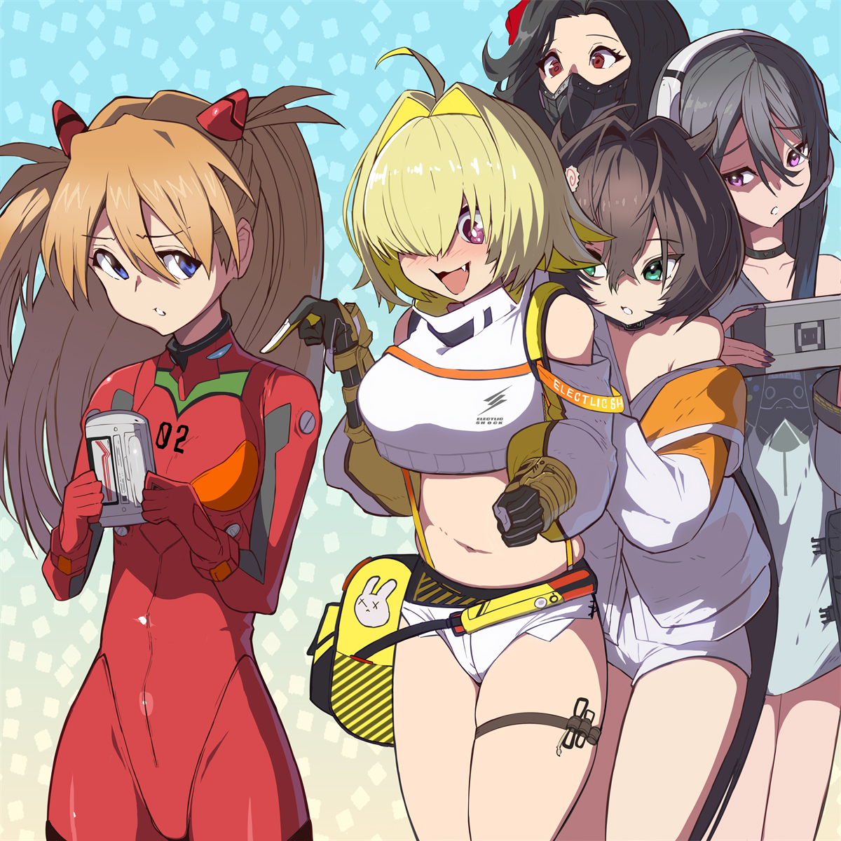 This is a pixiv picture whose title is アスカとエレグたち(NIKKE).