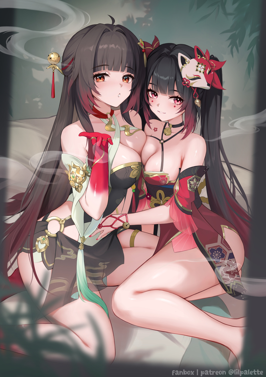 This is a pixiv picture whose title is 灵砂 & 花火.