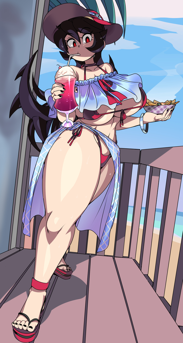 This is a pixiv picture whose title is Filia (Skullgirls) summer pin-up.