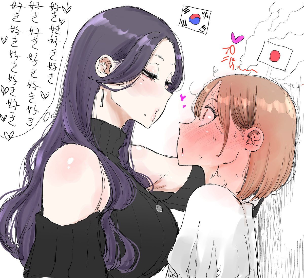 This is a pixiv picture whose title is 日韓百合.