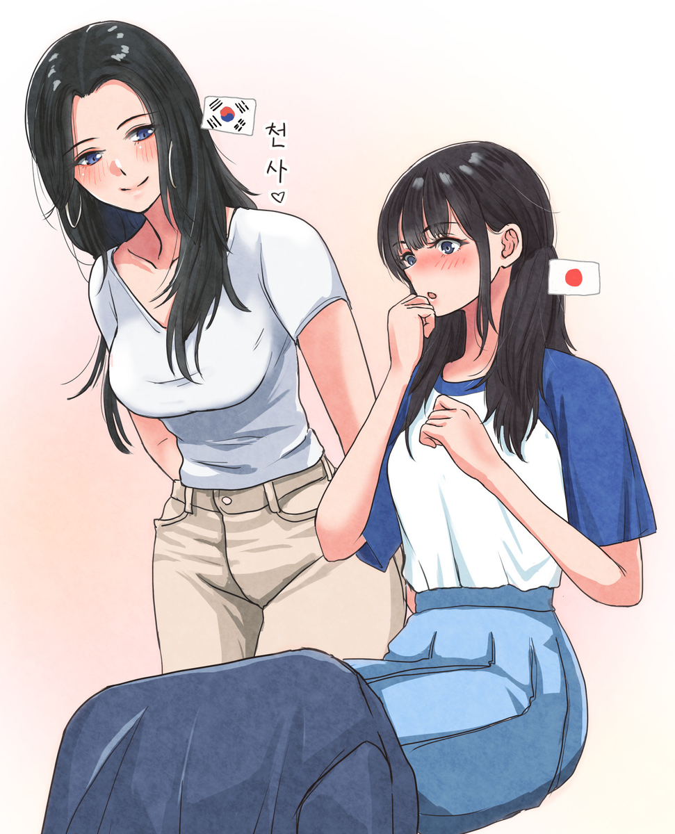 This is a pixiv picture whose title is 日韓百合.