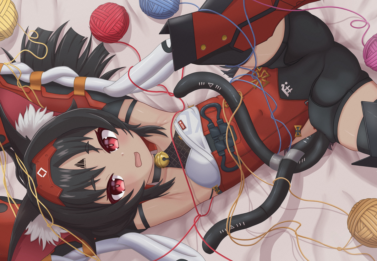 This is a pixiv picture whose title is Nekomata  vs thread.