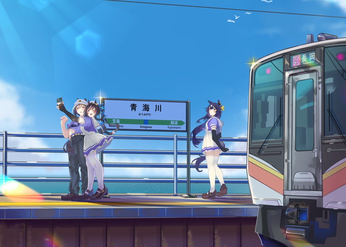 This is a pixiv picture whose title is 海の見える駅.