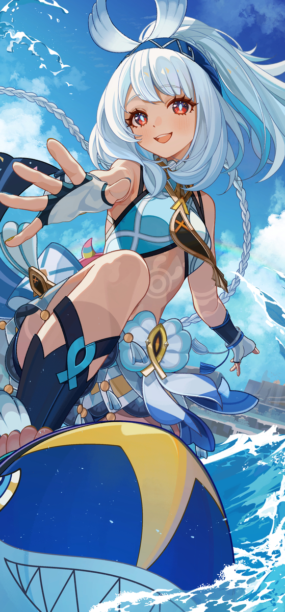 This is a pixiv picture whose title is ざぶざぶサメくん、いっくよ〜！.