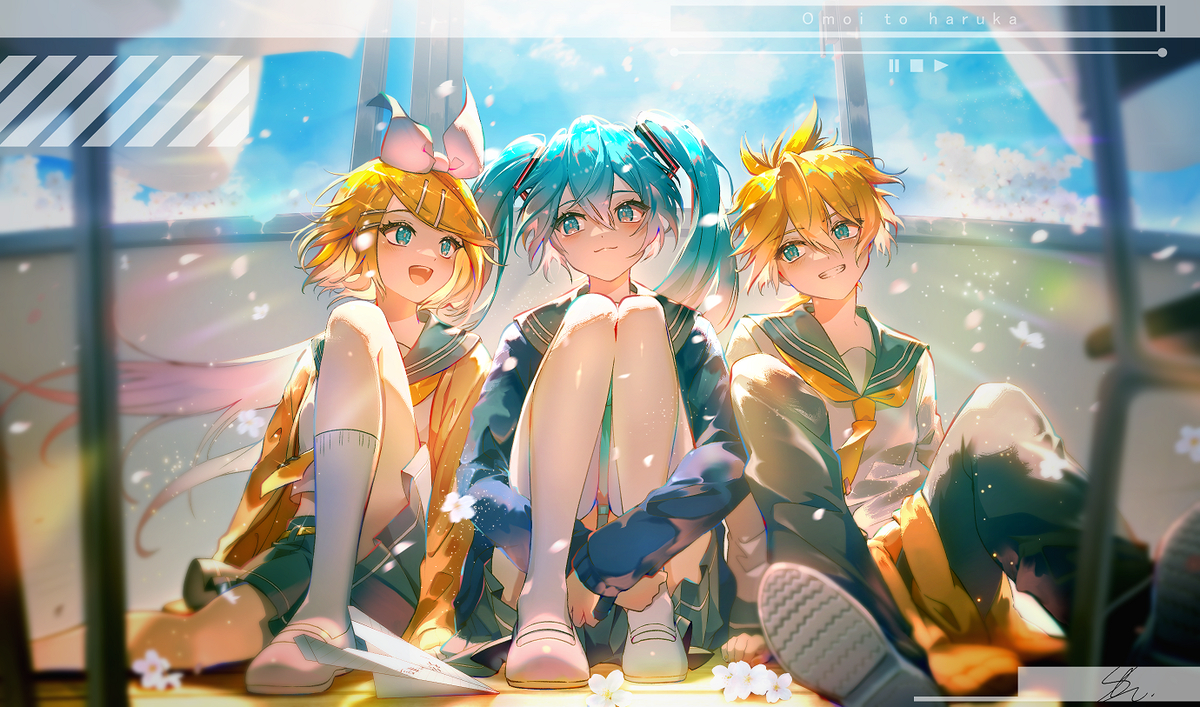 This is a pixiv picture whose title is 【ミクオリジナル曲】オモイトハルカ.