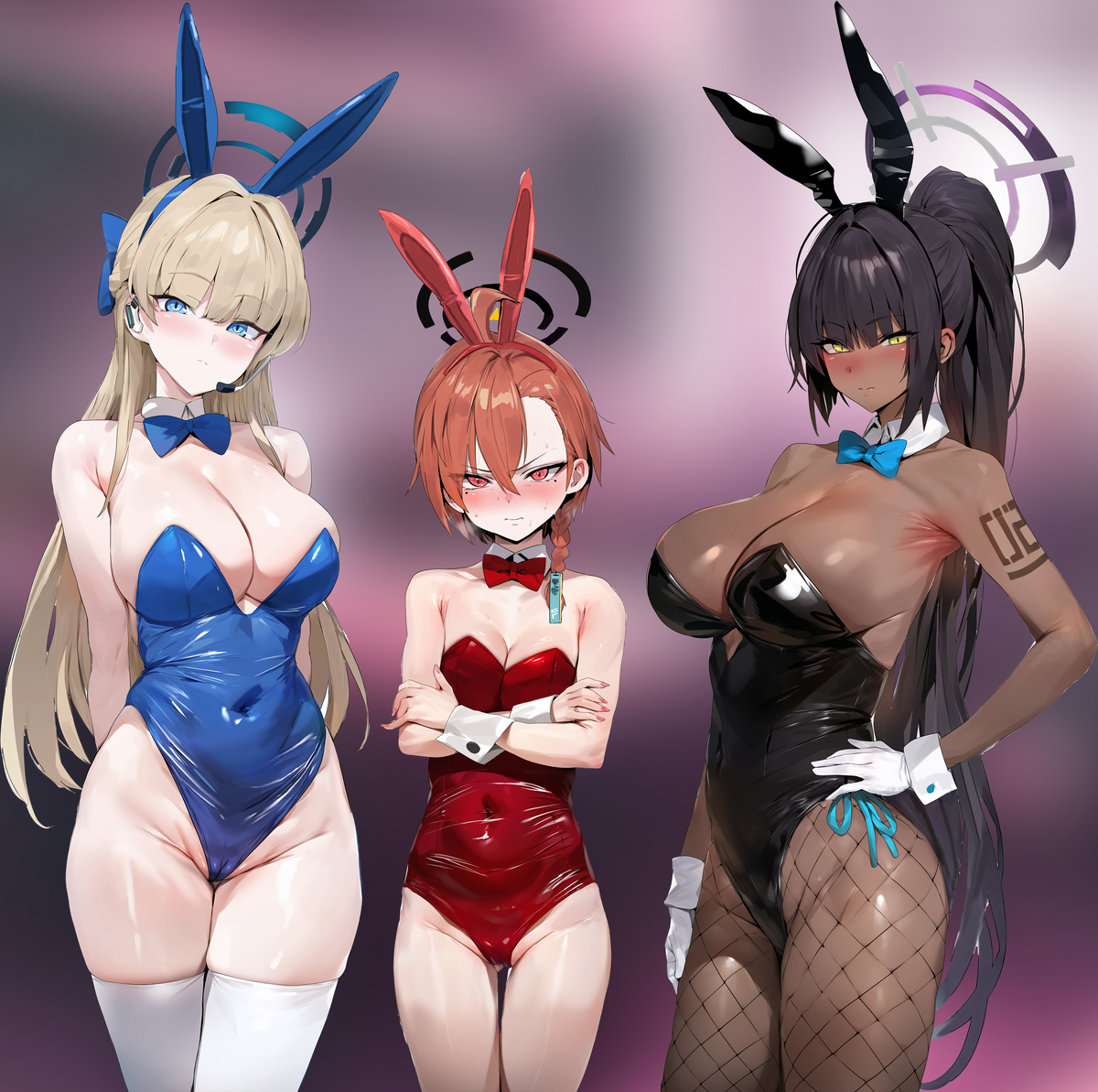 This is a pixiv picture whose title is 3人のバニーガール.
