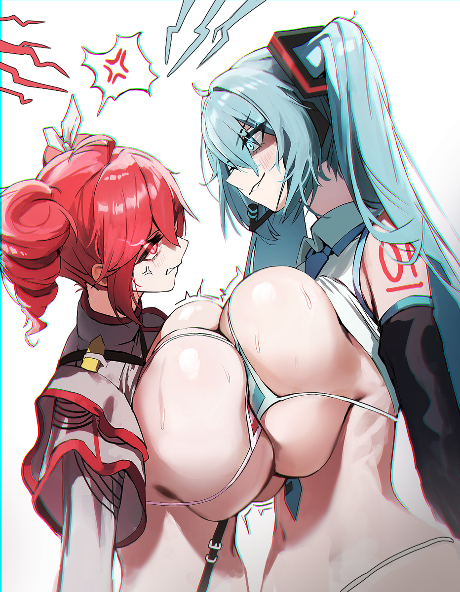 This is a pixiv picture whose title is Teto vs Miku.