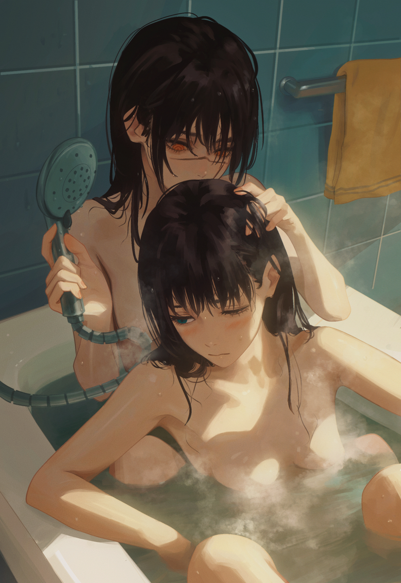 This is a pixiv picture whose title is “要冲水了，闭眼睛哦”.