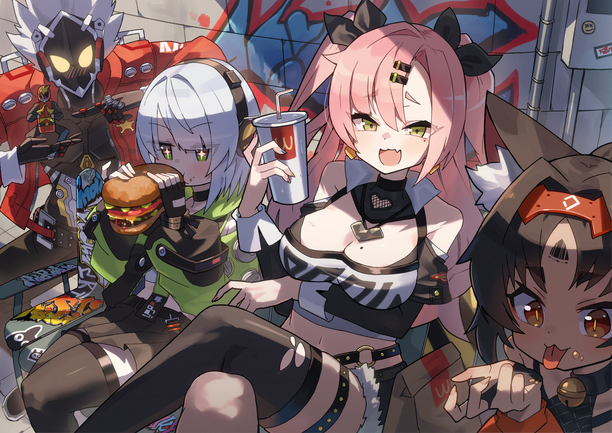 This is a pixiv picture whose title is ハンバーガー食べる邪兎屋.