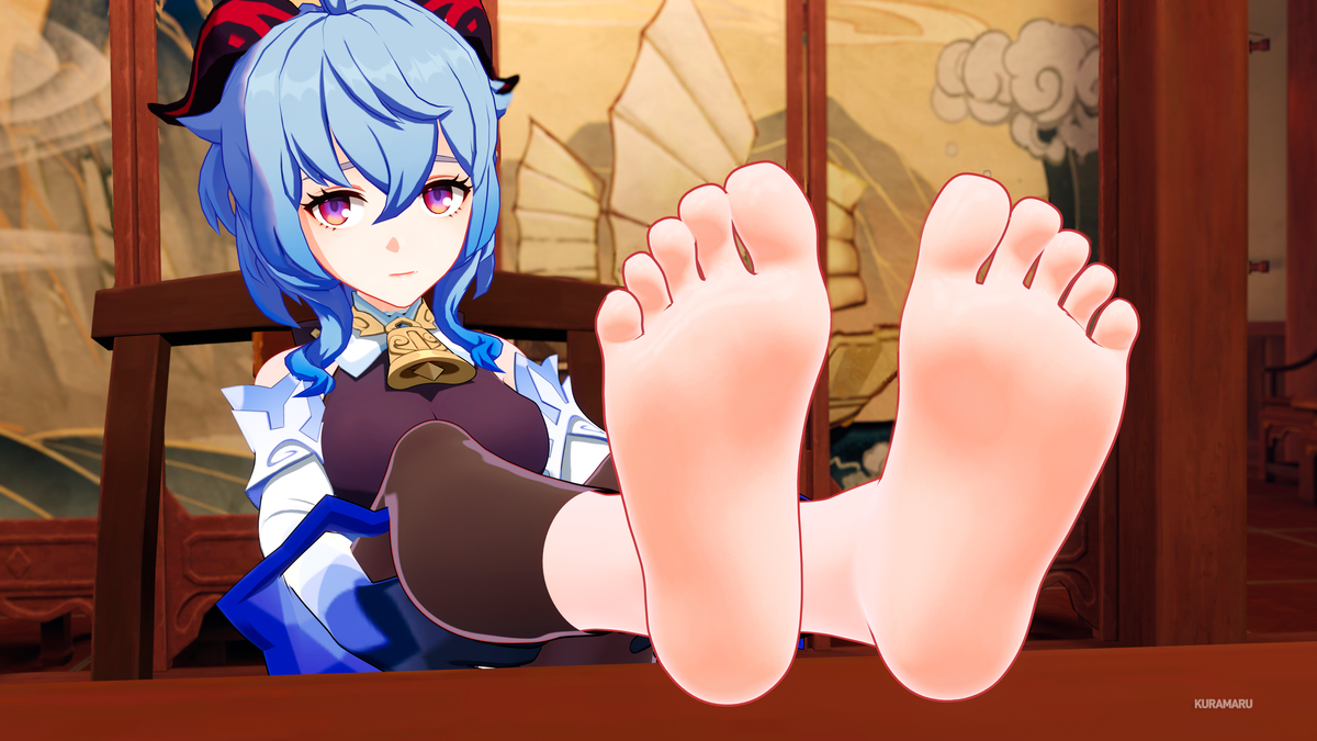 This is a pixiv picture whose title is Ganyu propping her feet up.