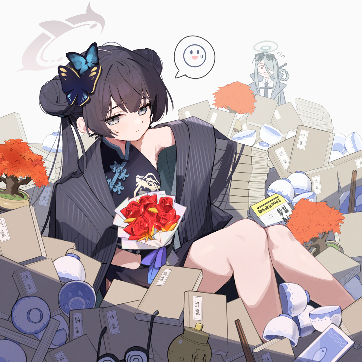 This is a pixiv picture whose title is シャーレに来た瞬間エグい量の贈り物を渡される竜華キサキさん.