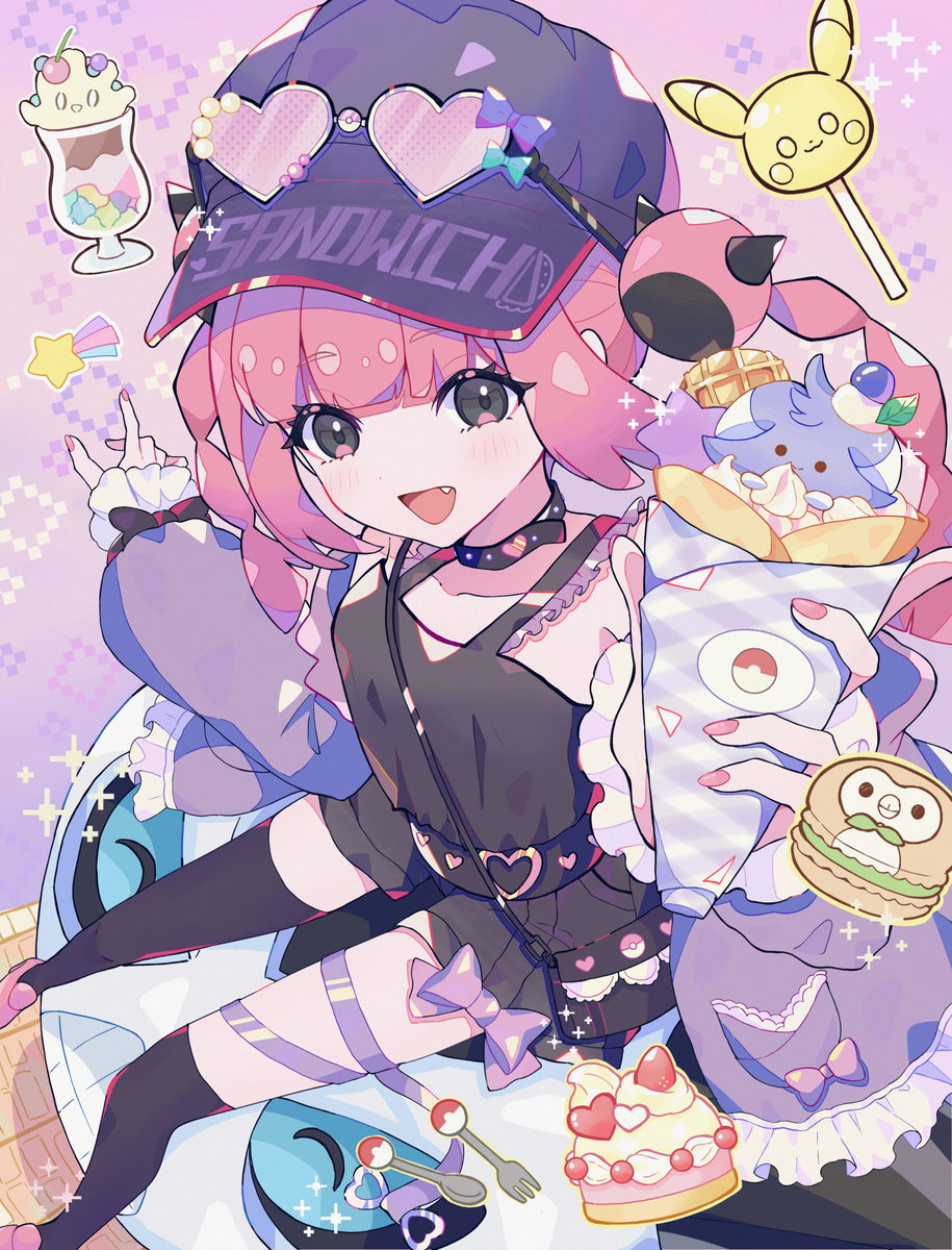 This is a pixiv picture whose title is 【アニポケ】限定スイーツを食べるサンゴちゃん🧁💜💗.