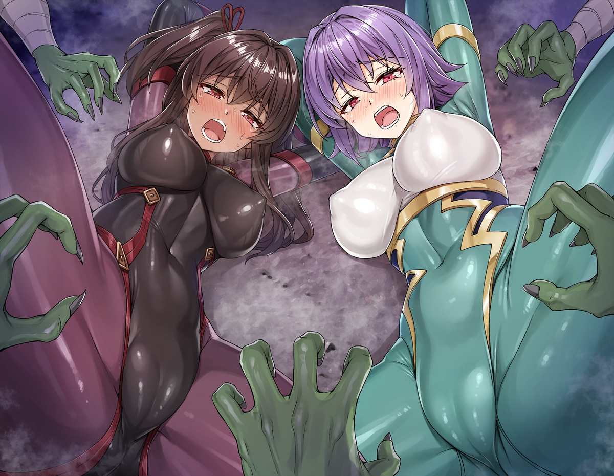 This is a pixiv picture whose title is メスガキ＆くっころくノ一姉妹音声＆CG集　予告開始.