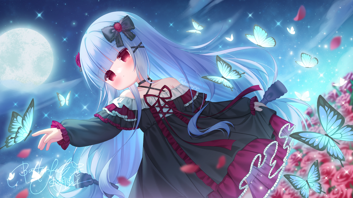 This is a pixiv picture whose title is 月光下的美少女.