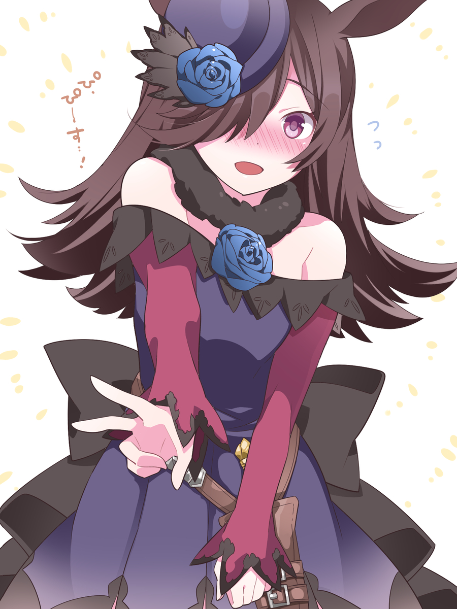 This is a pixiv picture whose title is 勝利の暁にはぎこちないピースをしてくれるライスちゃん.
