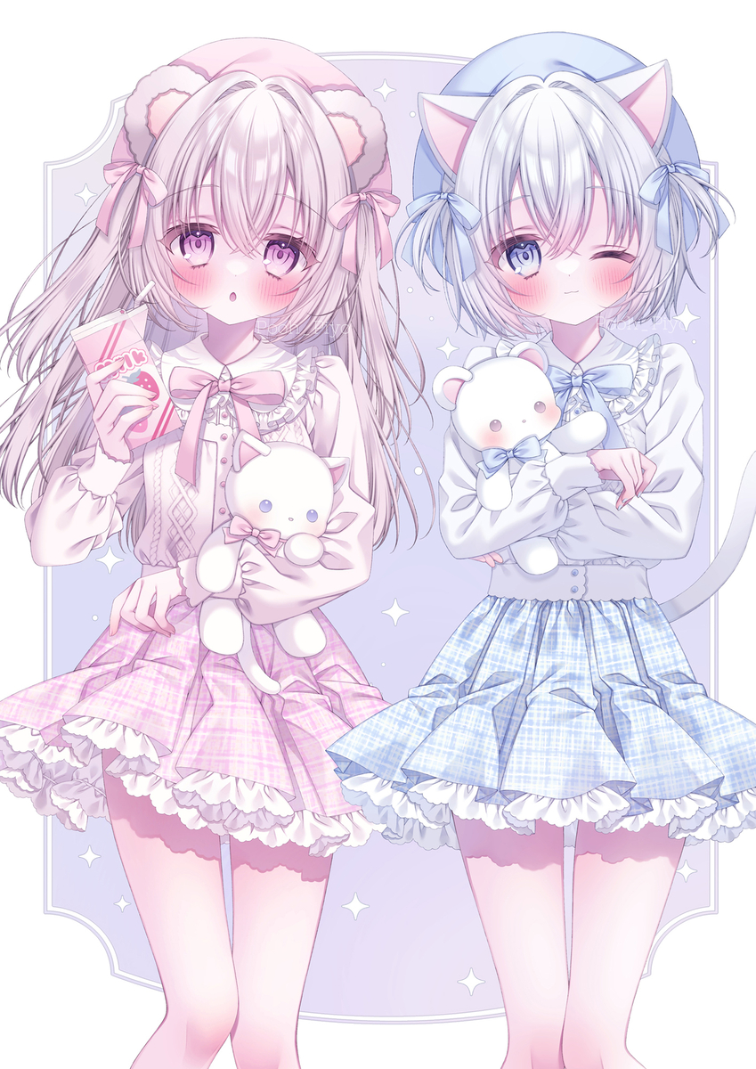 This is a pixiv picture whose title is 🐻🐱.