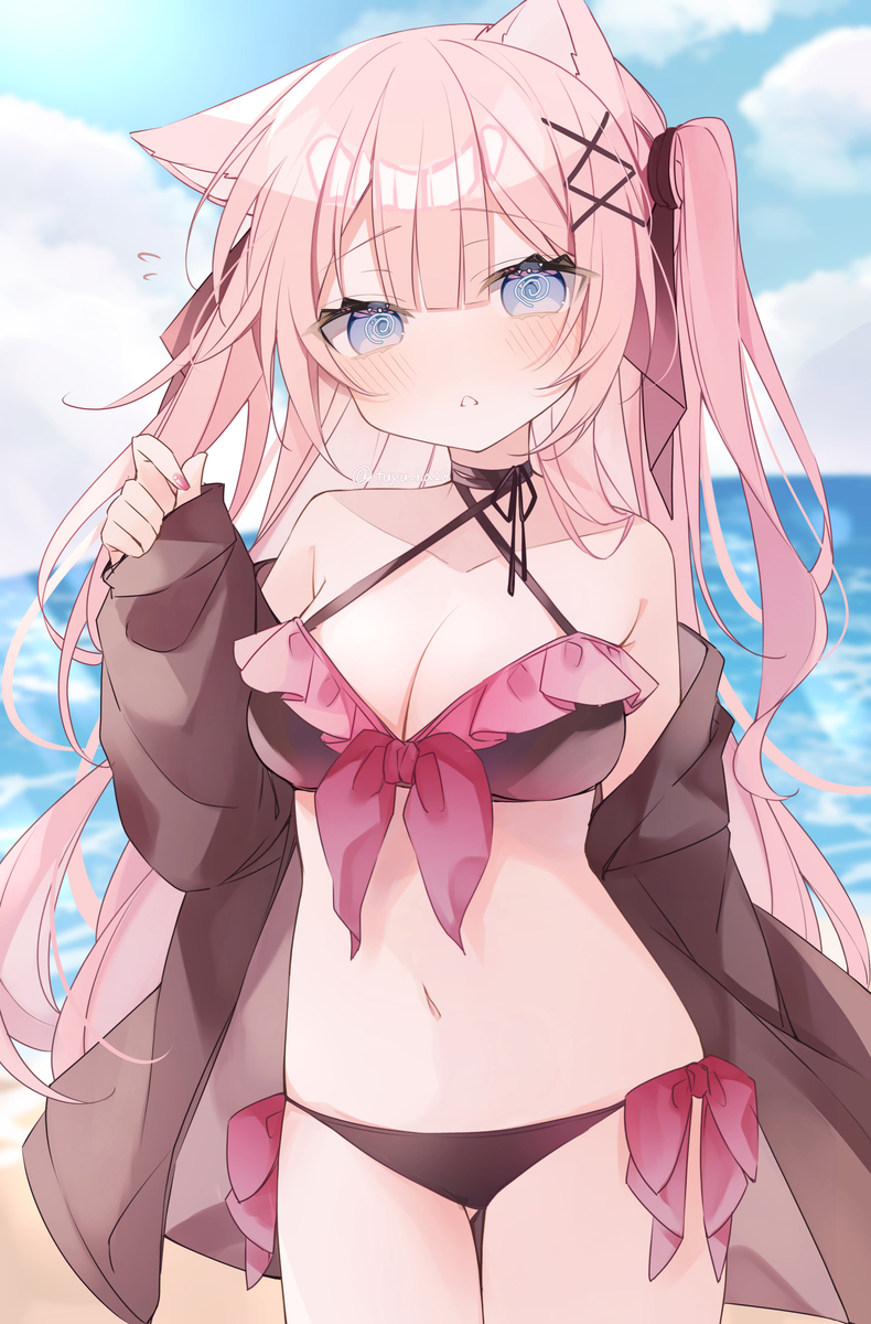 This is a pixiv picture whose title is 「うぅ…そんなジロジロ見ないでよ…」.