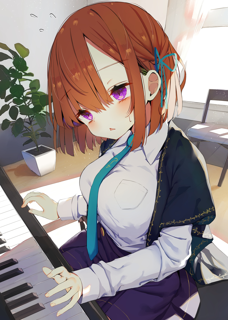 This is a pixiv picture whose title is 「何か弾いてよ」と言われて何弾こうか迷ってる様子.