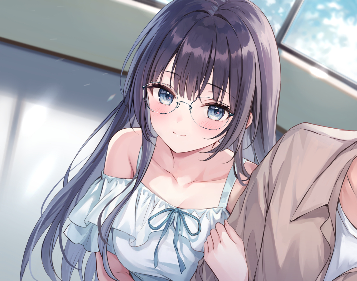 This is a pixiv picture whose title is 黒髪眼鏡っ子.