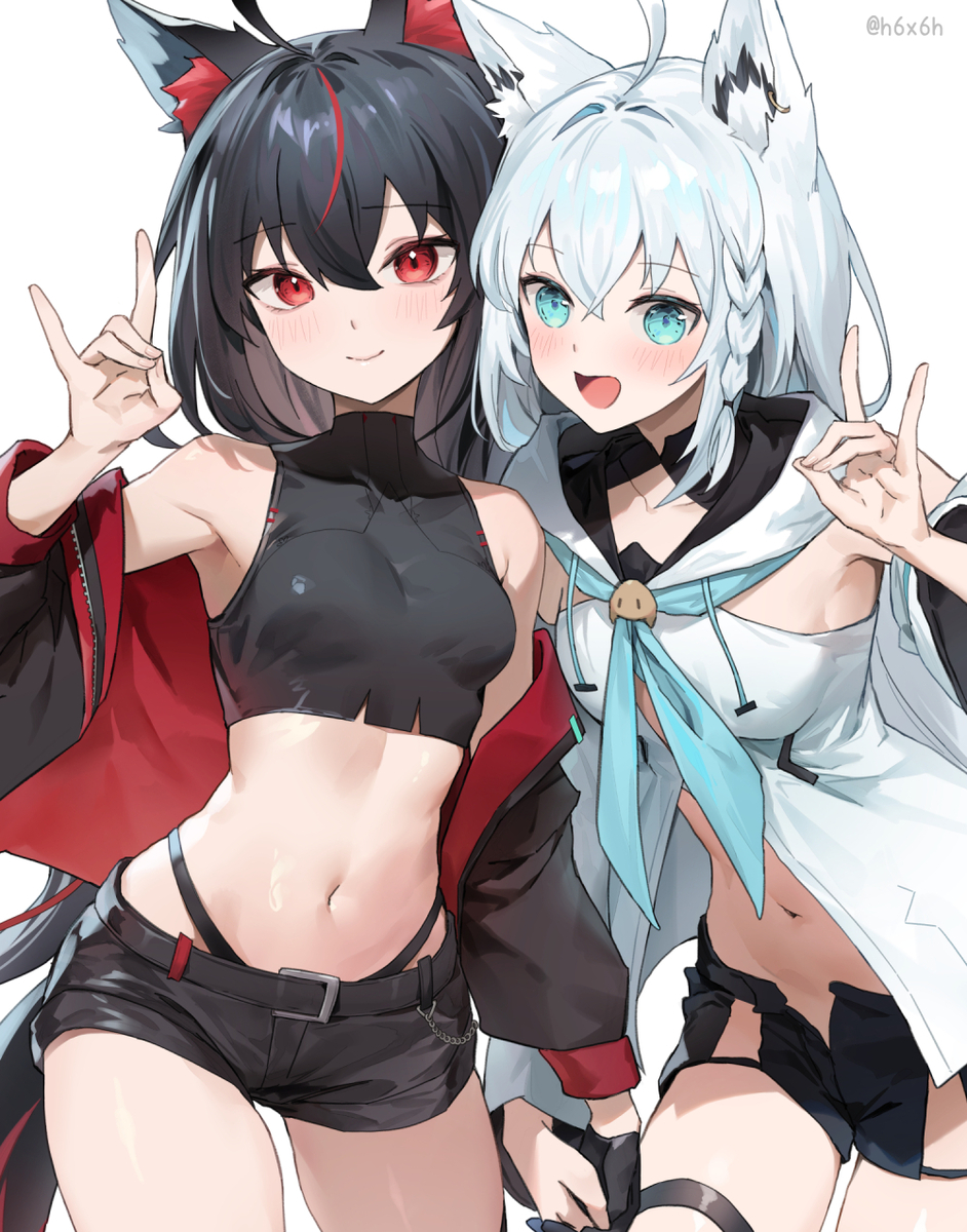 This is a pixiv picture whose title is 黑上フブキ🖤🤍白上フブキ.