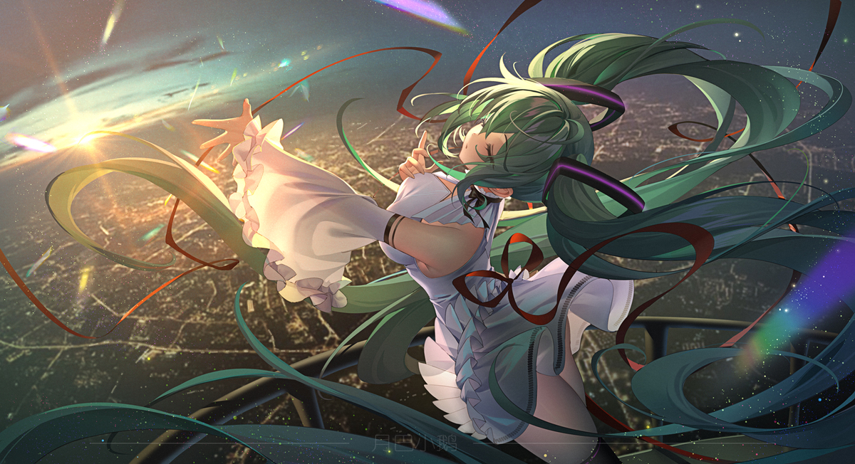 This is a pixiv picture whose title is 初音：为黎明而歌！.