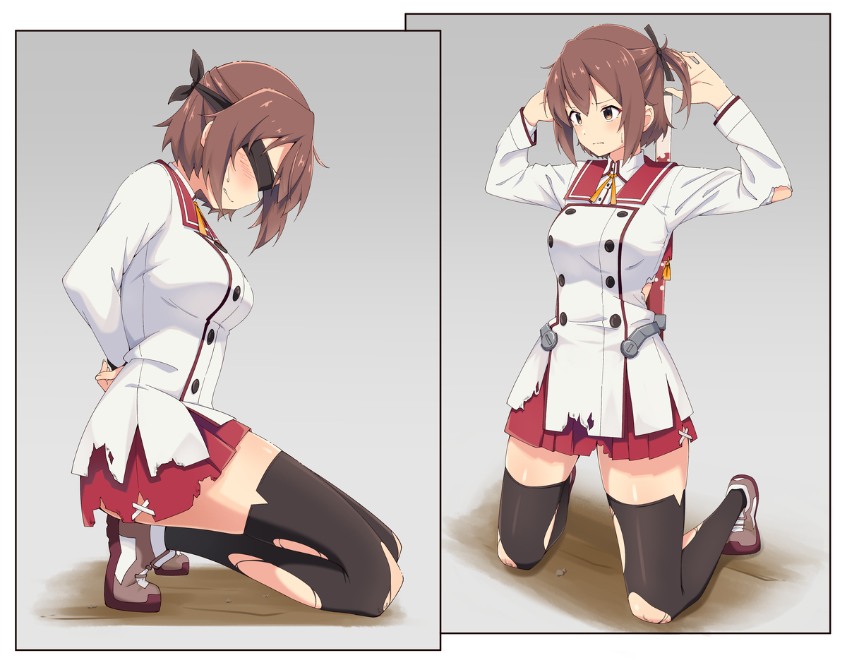 This is a pixiv picture whose title is 衛藤可奈美 投降拘束.