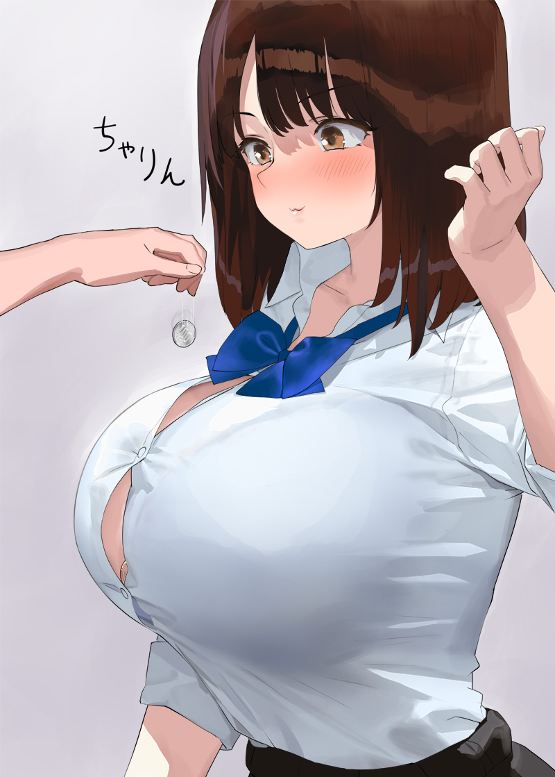 This is a pixiv picture whose title is 100円を入れて叩くと500円が出る巨乳マジックが出来る子（２枚.