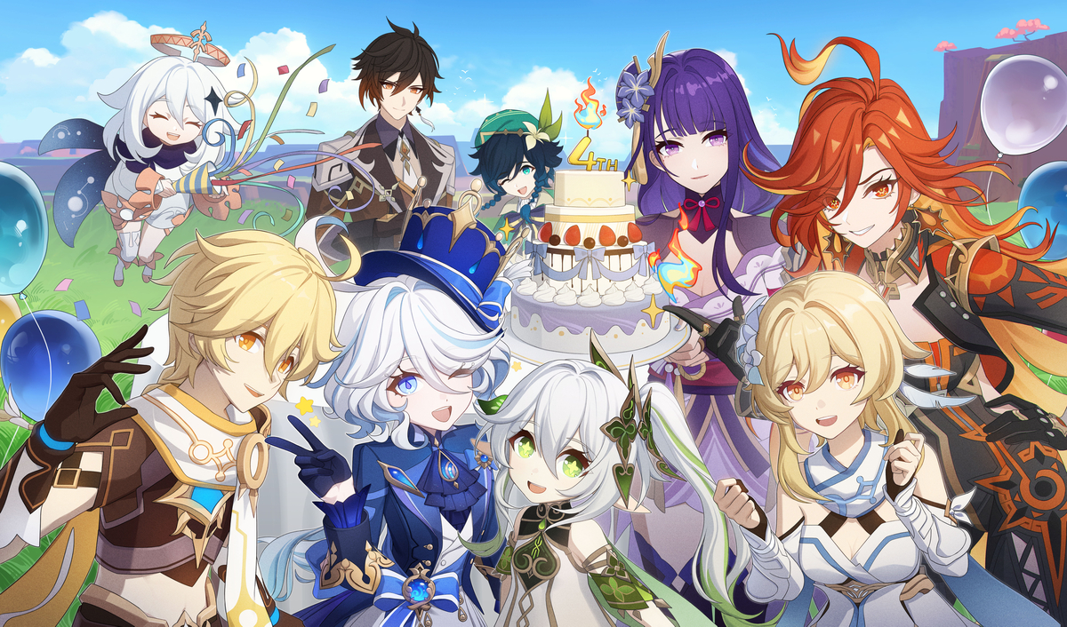 This is a pixiv picture whose title is 原神四周年.