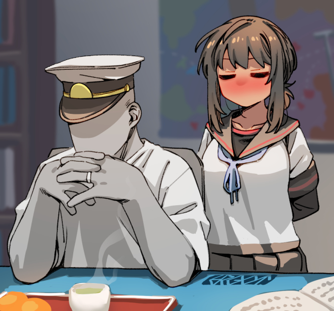 This is a pixiv picture whose title is 「司令官と秘書艦殿」の絵(1/2).