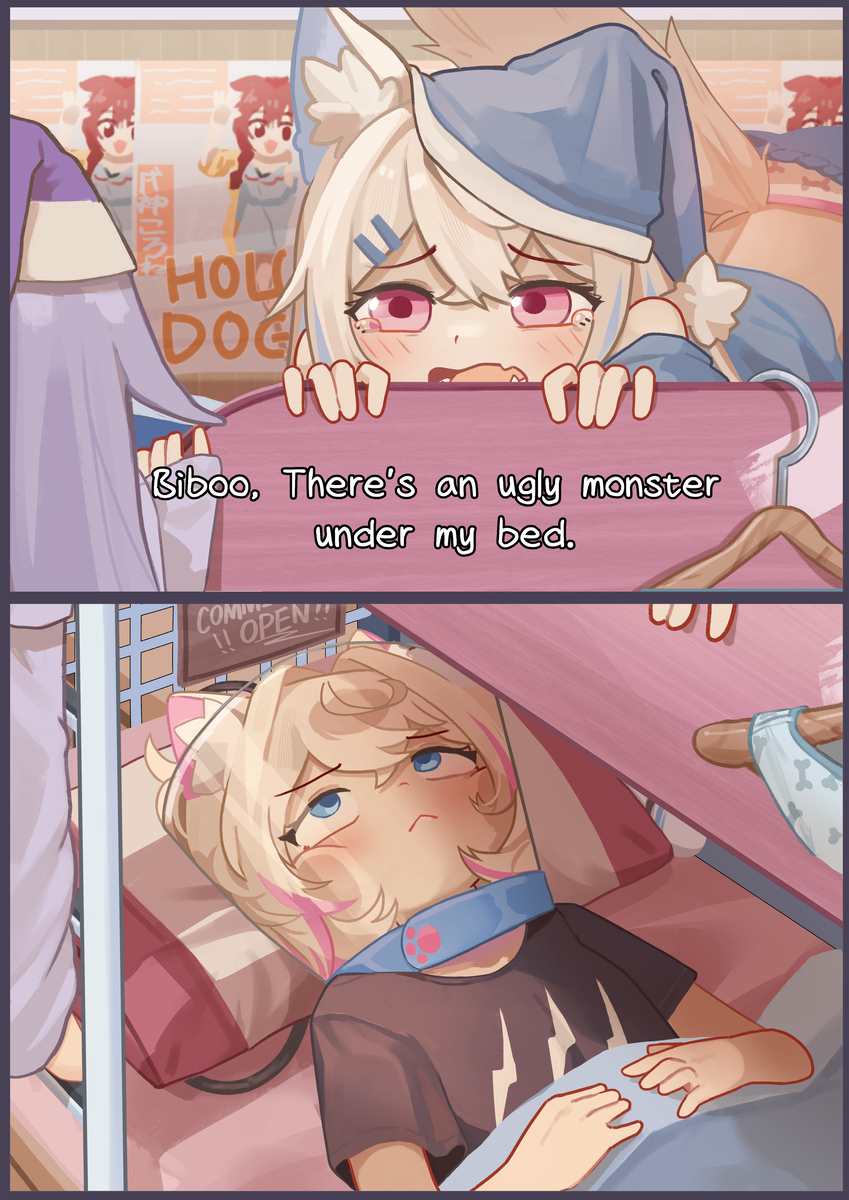 This is a pixiv picture whose title is The monster under the bed.