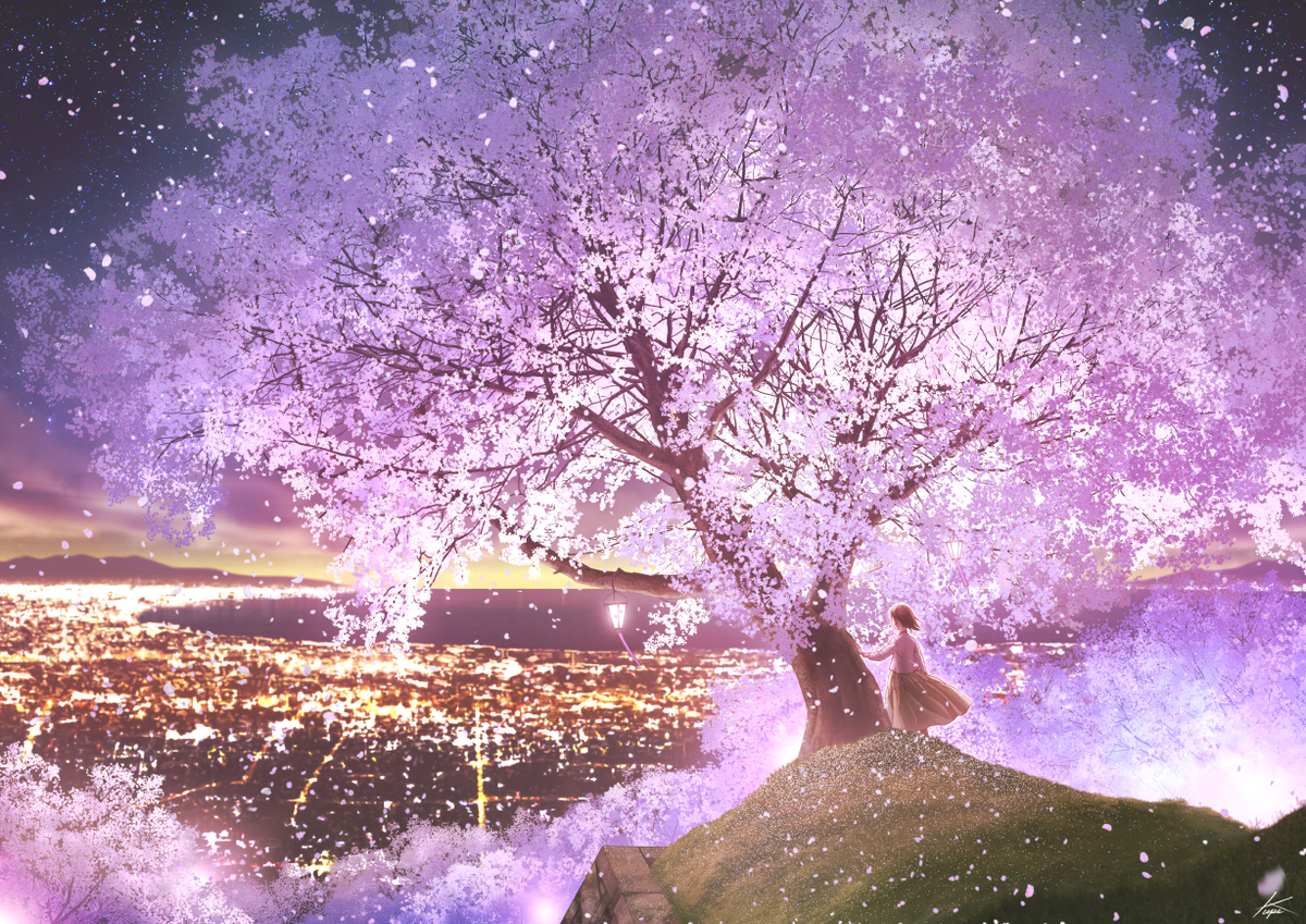 This is a pixiv picture whose title is 桜夜景2023.