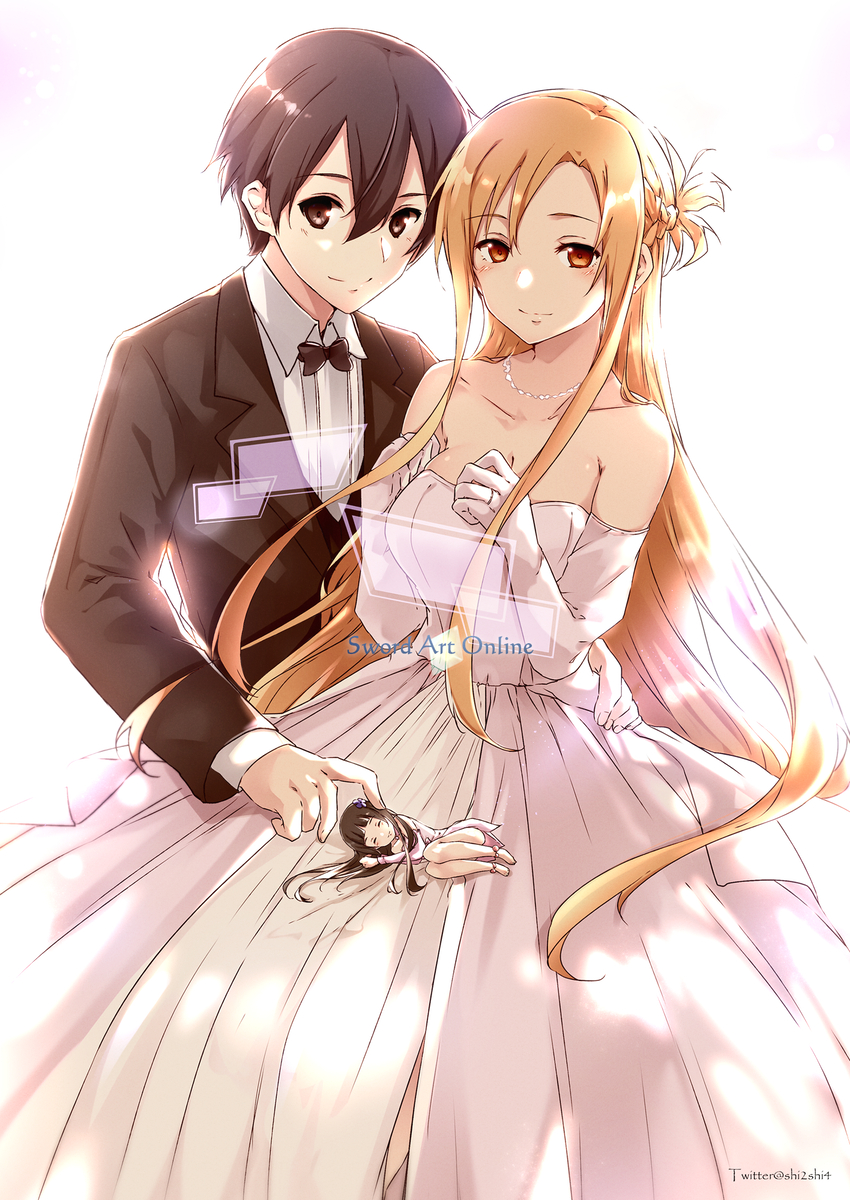 This is a pixiv picture whose title is 『Kirito & Asuna & Yui』.