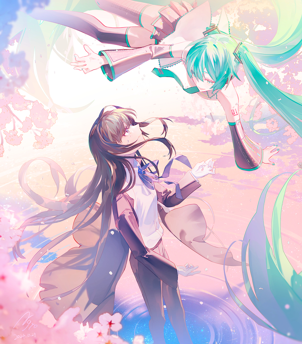 This is a pixiv picture whose title is 【桜日和とタイムマシン】歌姫の再会.