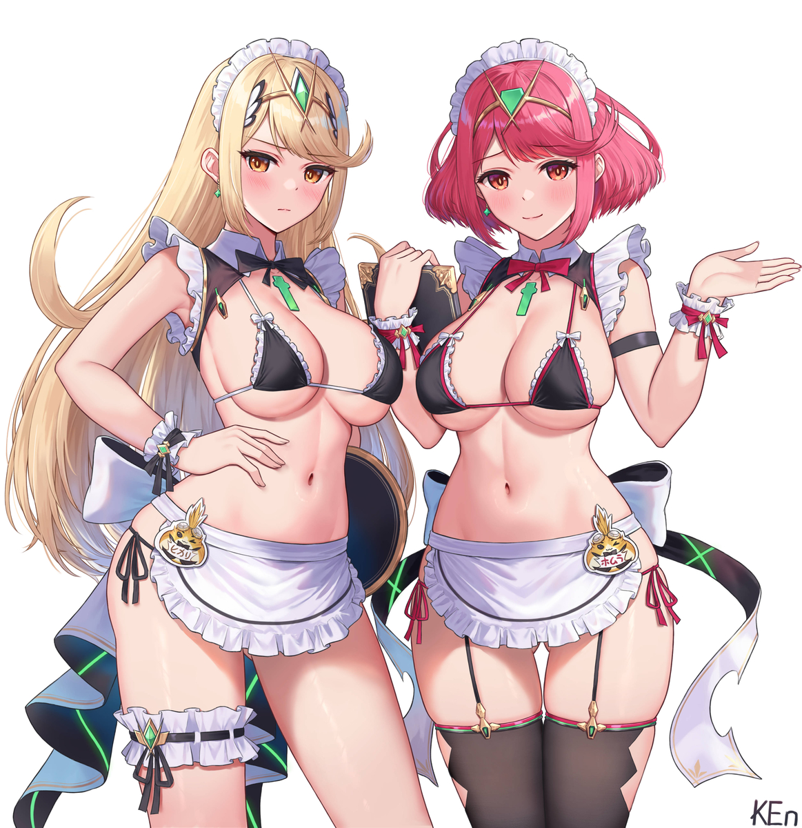 This is a pixiv picture whose title is メイド(ヒカリ×ホムラ）.