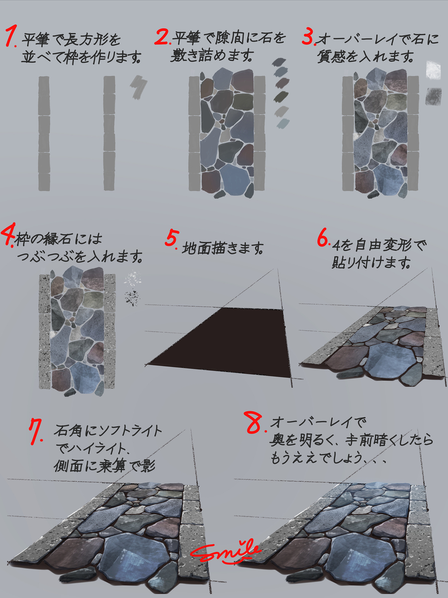 This is a pixiv picture whose title is 石畳(和)の描き方爆速解説！.