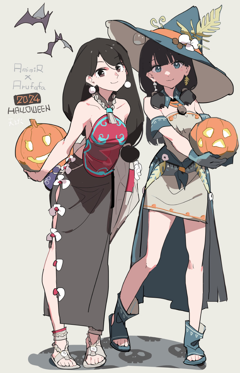 This is a pixiv picture whose title is Halloween2024 アミミア x アルファファ.