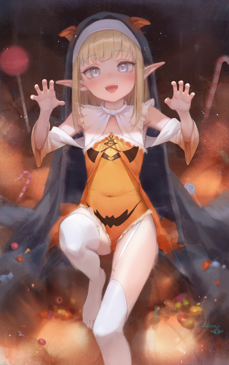 This is a pixiv picture whose title is trick or treat !!🎃🦇🧝‍♀️.