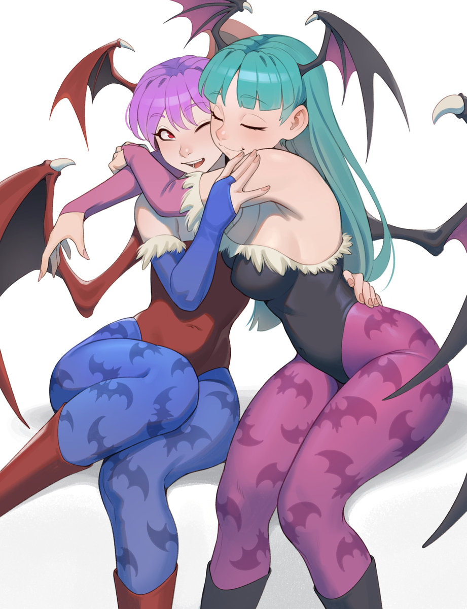 This is a pixiv picture whose title is Lilith and Morrigan.