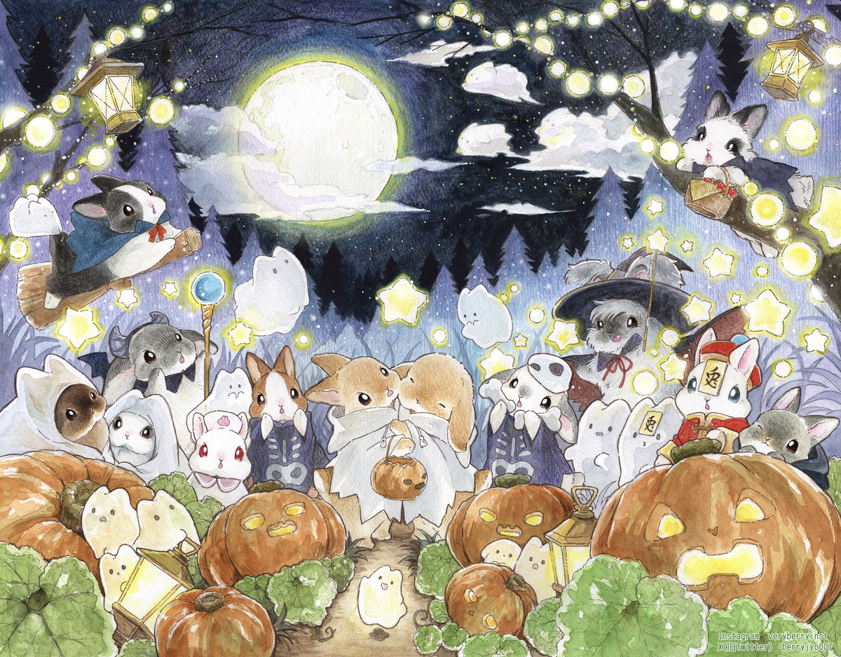 This is a pixiv picture whose title is 👻うさぎさんのHalloween2024🎃.