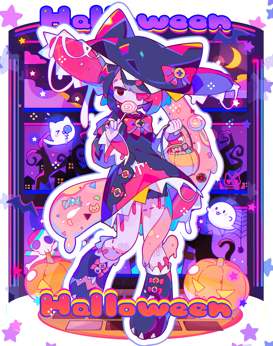 This is a pixiv picture whose title is 🩷🧡Happy Halloween🧡💜.