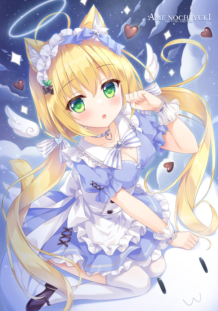 This is a pixiv picture whose title is 天使メイドなチョコミントさん🍫🐈🕊.