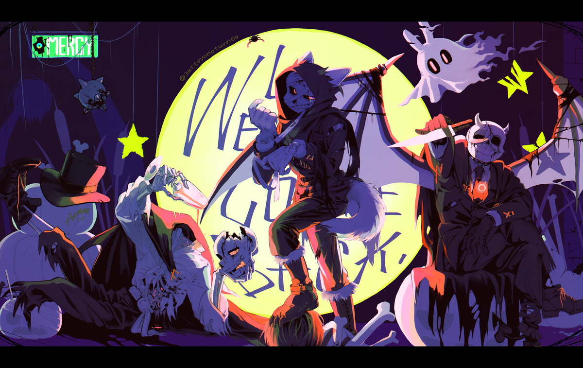 This is a pixiv picture whose title is AU BAD GUYS＊Halloweeen drawing.