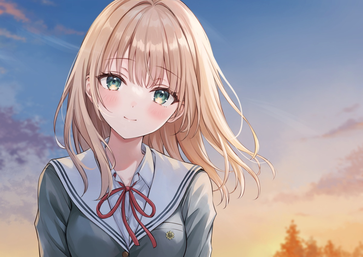This is a pixiv picture whose title is 夕陽に照らされて.
